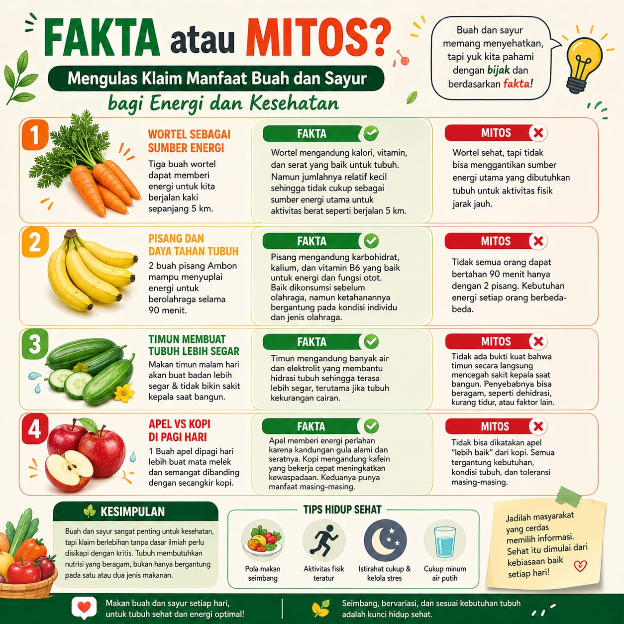 Fakta atau Mitos? Mengulas Klaim Manfaat Buah dan Sayur bagi Energi dan Kesehatan